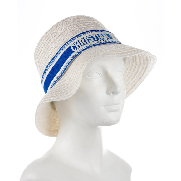 White woven blue white logo printed bucket hat M sz